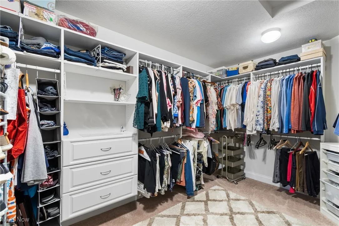Spacious closet with carpet floors