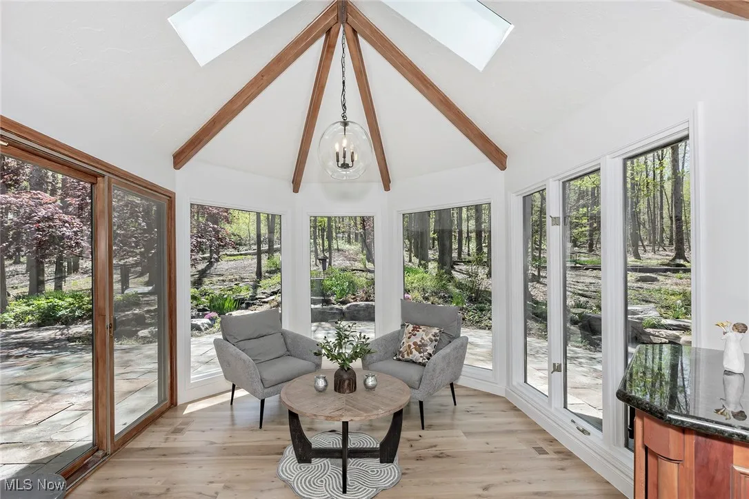Sunroom/Breakfast Room really takes advantage of the backyard views of the patios, waterfall, petite pond and bridge.