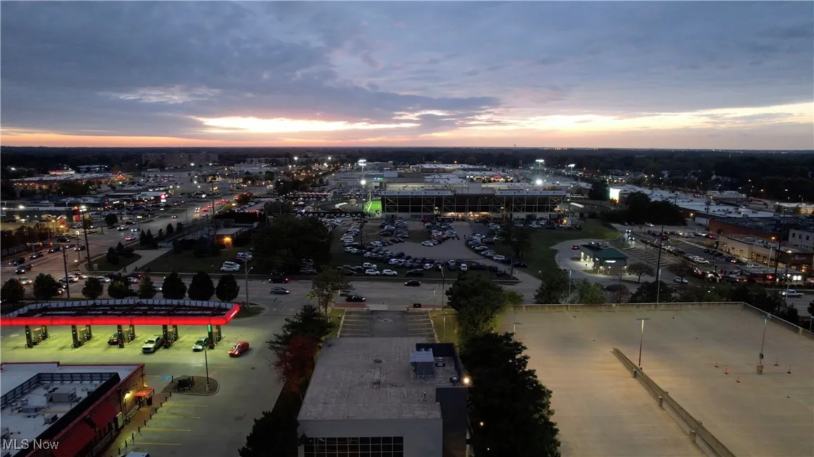 Aerial view at dusk with a city view