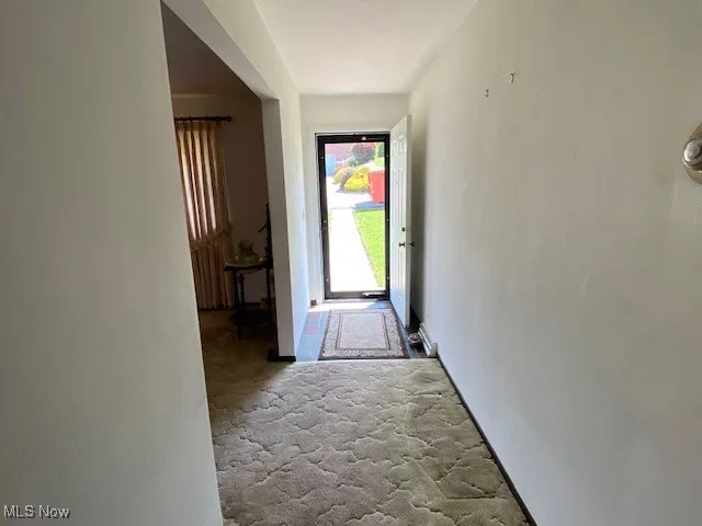 Doorway featuring carpet floors