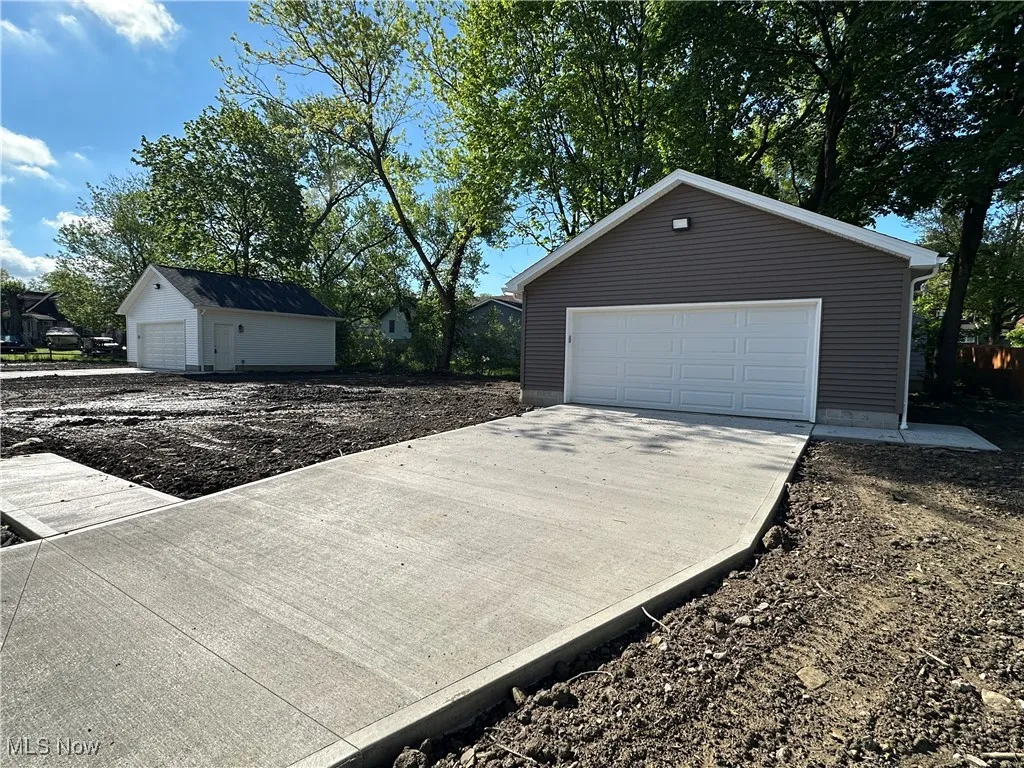 View of detached garage