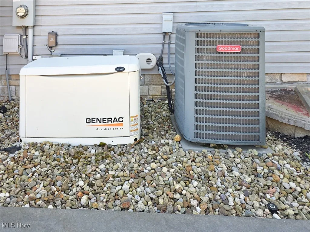 Exterior view of a power unit, central AC unit, and electric meter