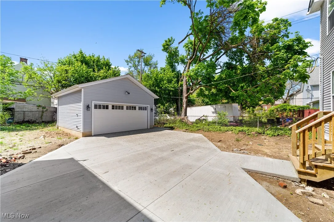 Detached garage with fence