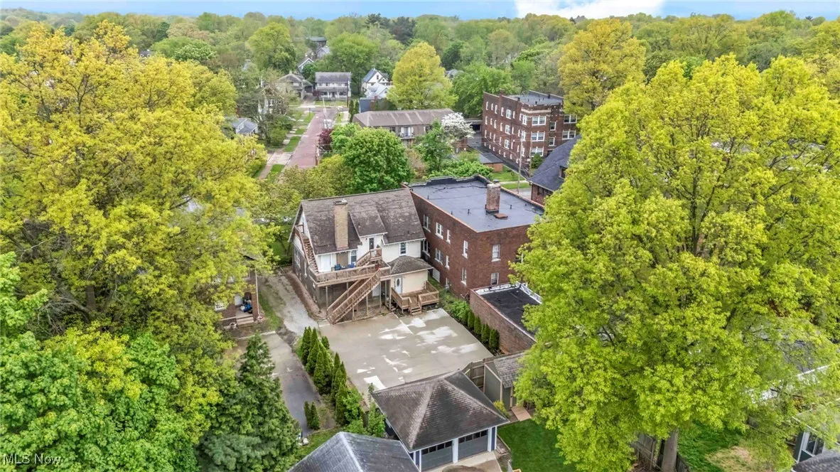 Aerial view of a heavily wooded area