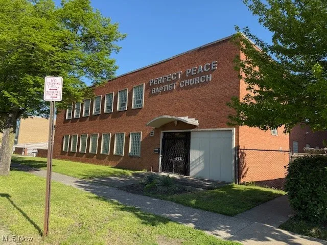 Front view of the all brick building