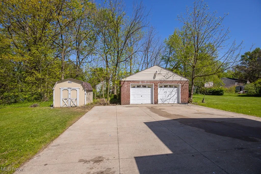 View of detached garage