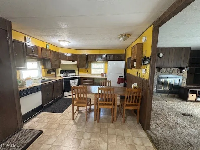 Kitchen area that opens into the Living room and Dining area