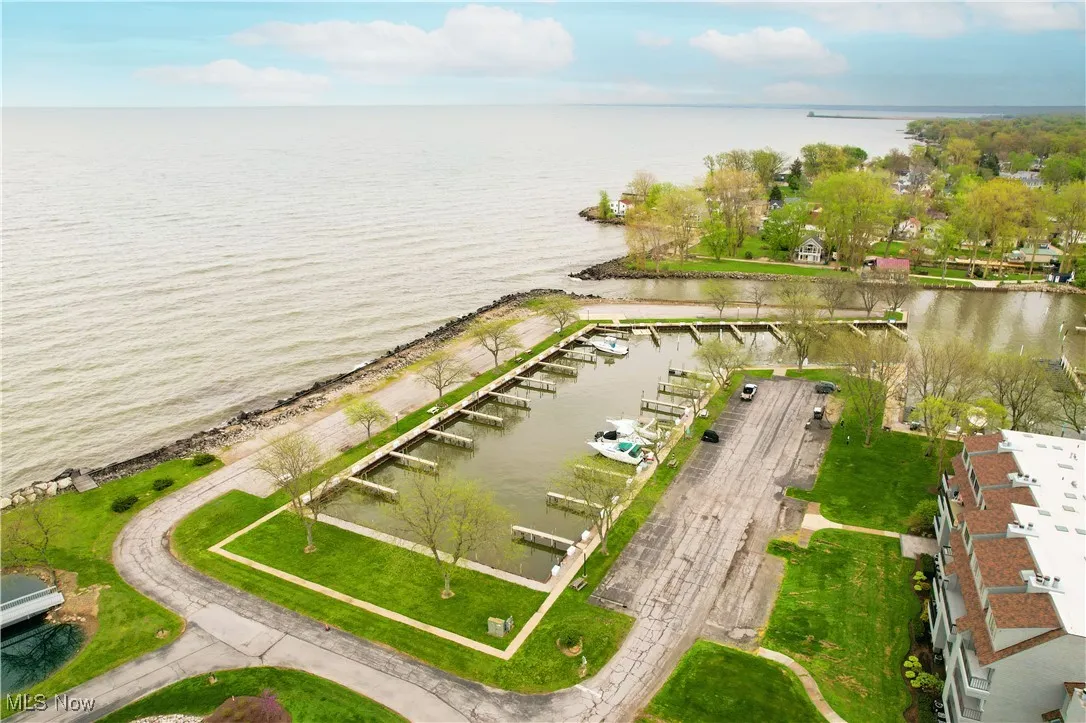 Bird's eye view of a nearby body of water