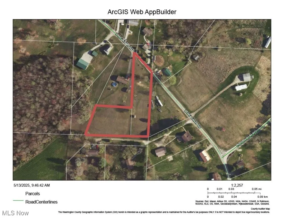 Aerial overview of property's location with property parcel outlined