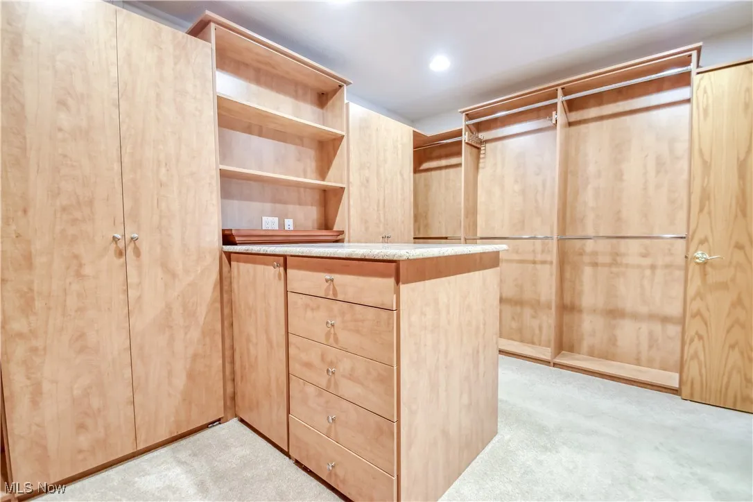 Spacious closet with light colored carpet