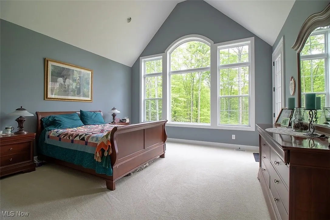 Virtually staged Carpeted master bedroom with vaulted ceiling and access to outside back​​‌​​​​‌​​‌‌​‌‌​​​‌‌​‌​‌​‌​​​‌​​ porch