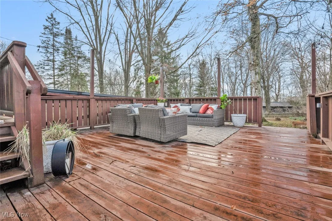 Wooden deck with an outdoor hangout area