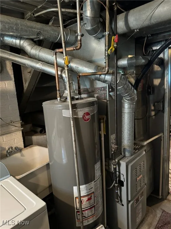 Utilities featuring water heater and washer / clothes dryer