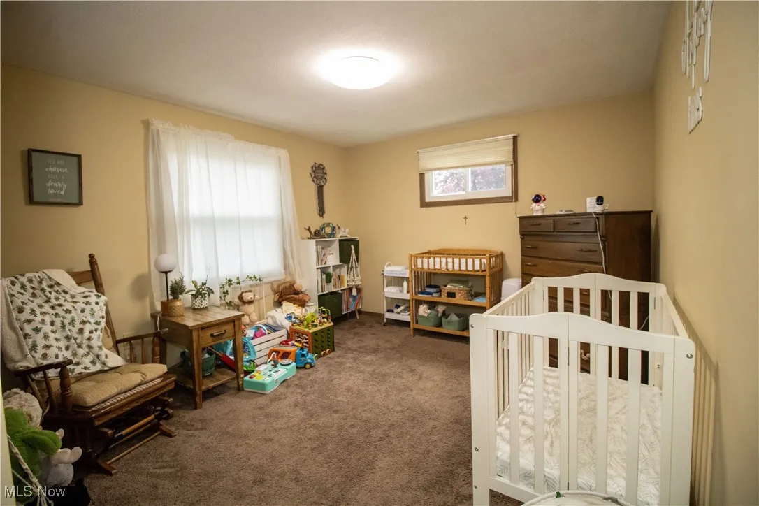 Carpeted bedroom featuring multiple windows