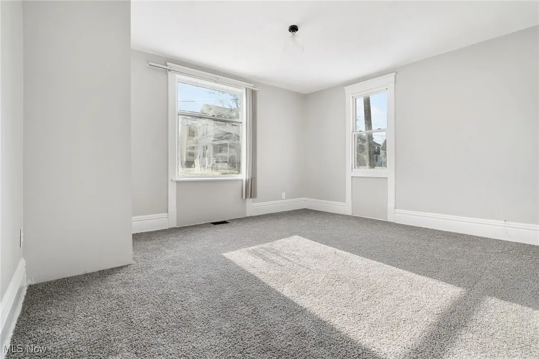 Carpeted spare room with plenty of natural light and baseboards