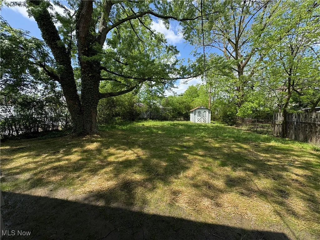 View of yard with a storage shed and an outbuilding