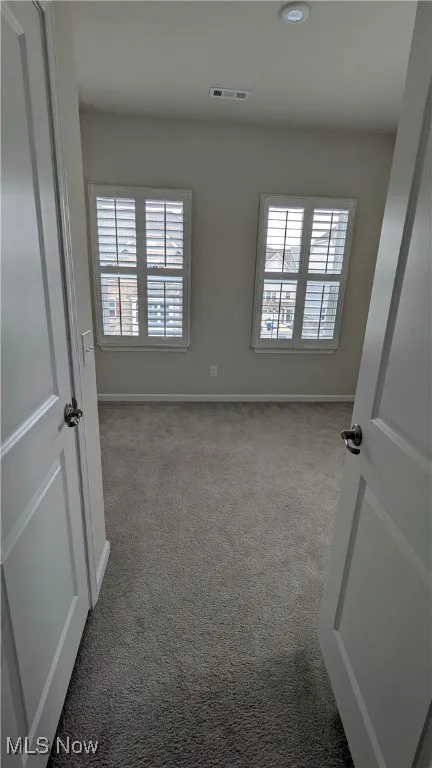 Carpeted empty room with plenty of natural light and baseboards