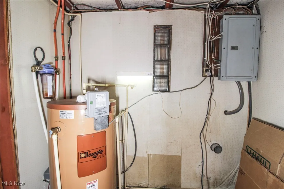 Utilities with water heater and electric panel