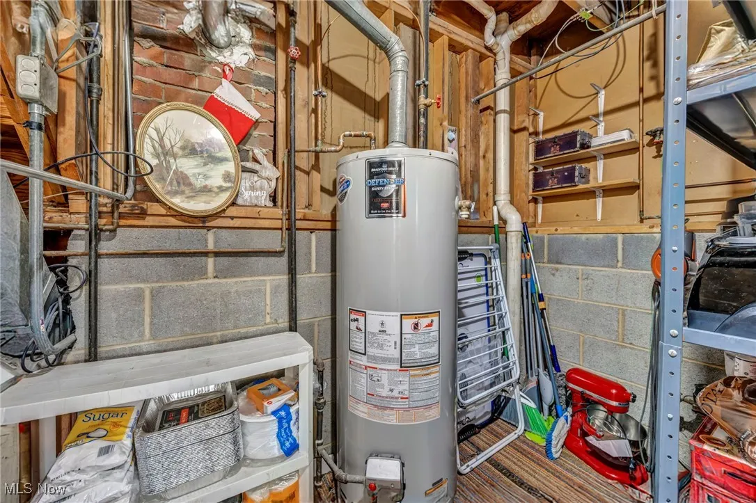 Utility room featuring water heater