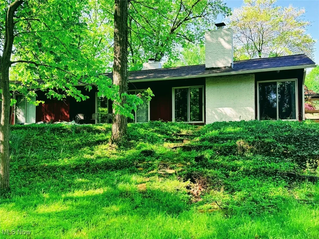 Back of property with a chimney