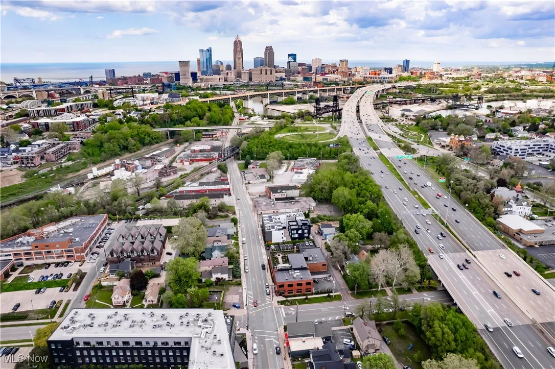View of urban area featuring a main thoroughfare