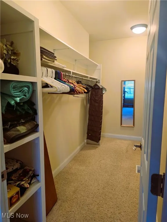 Spacious walk in closet with carpet in owners ensuite