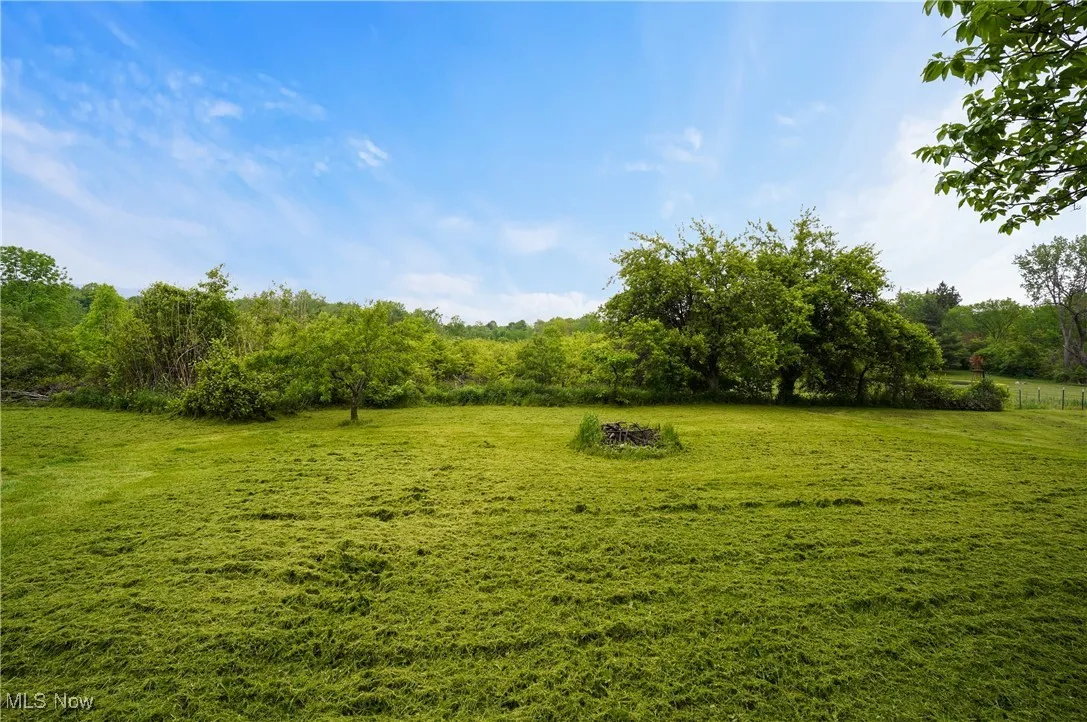 View of grassy yard featuring a forest view