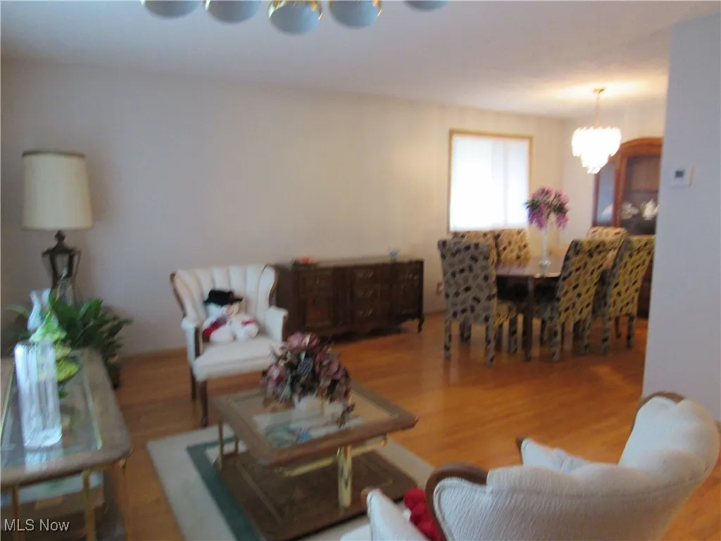 Living room with a chandelier and wood finished floors