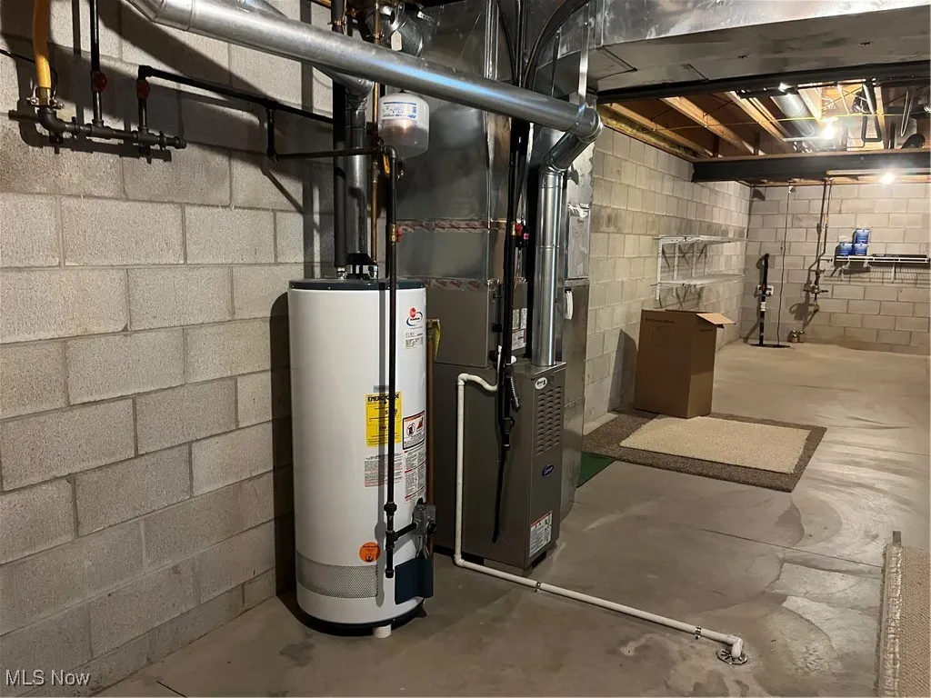 Utilities featuring water heater and heating unit