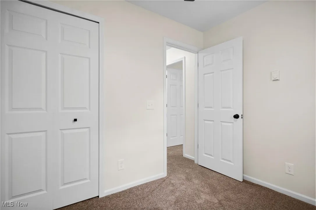 Unfurnished bedroom featuring carpet flooring, baseboards, and a closet