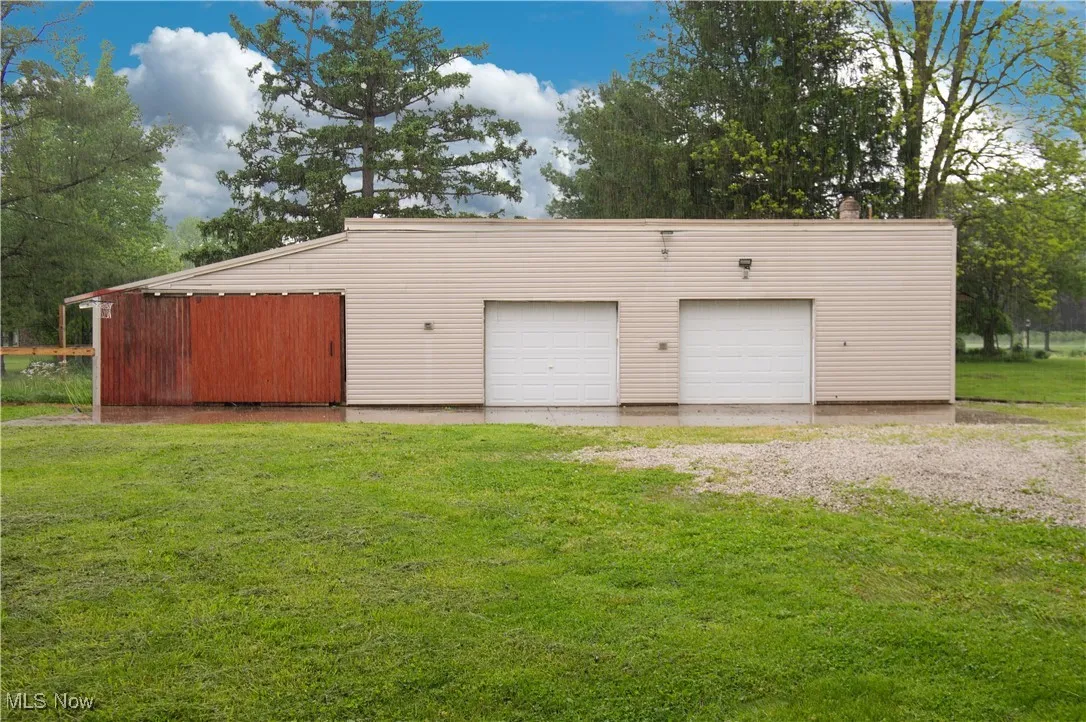 View of detached garage