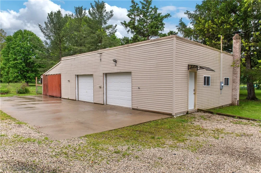 View of detached garage