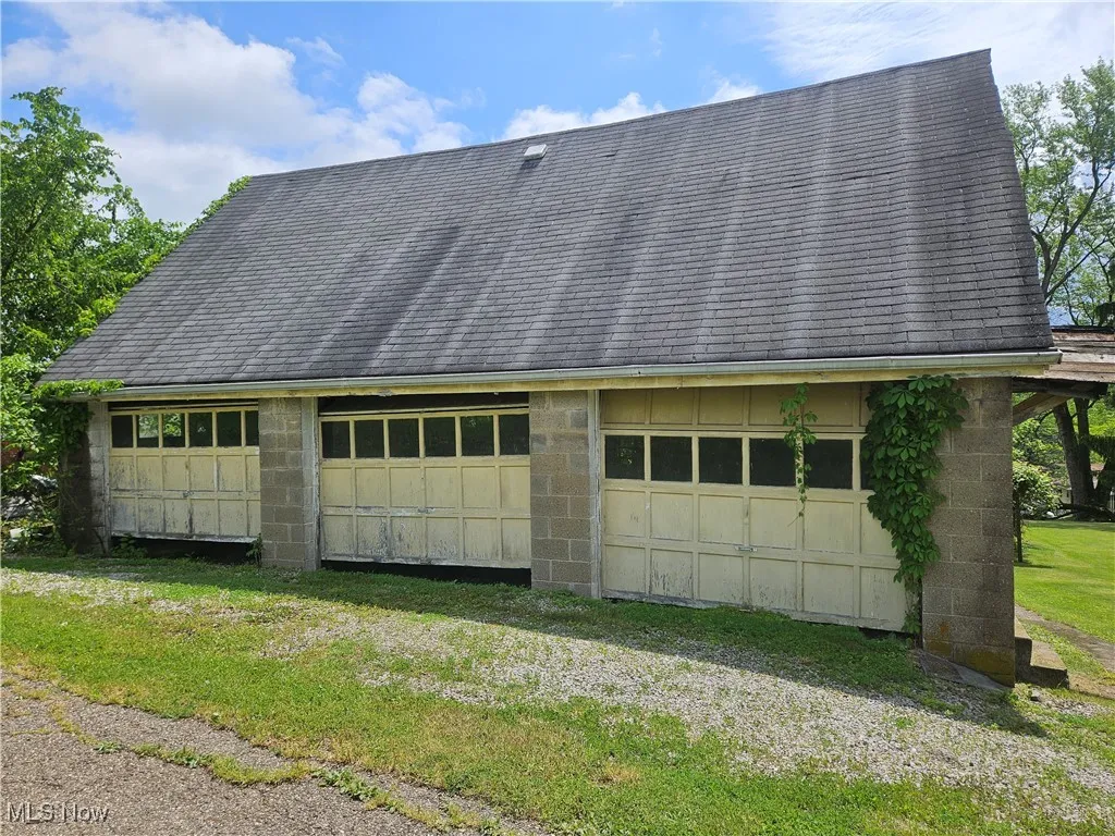 View of detached garage