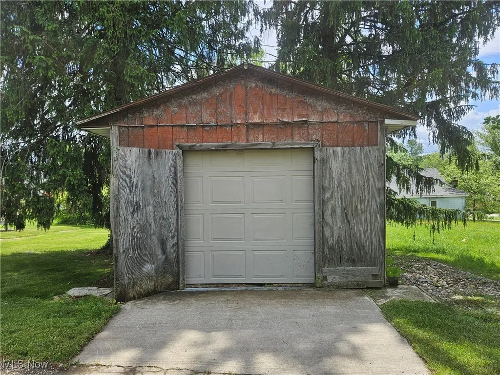 View of detached garage