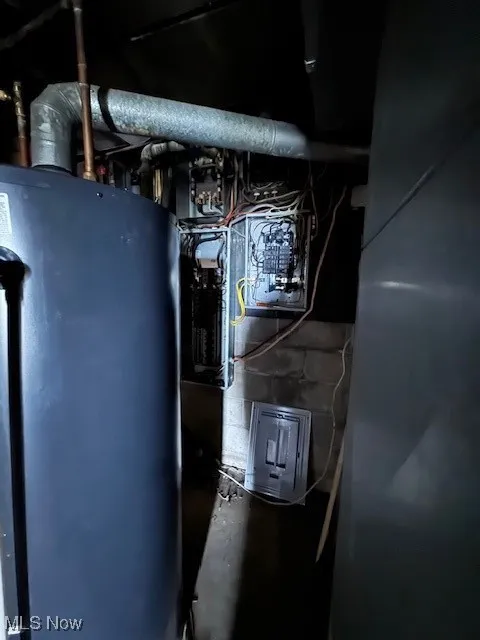 Utility room featuring water heater