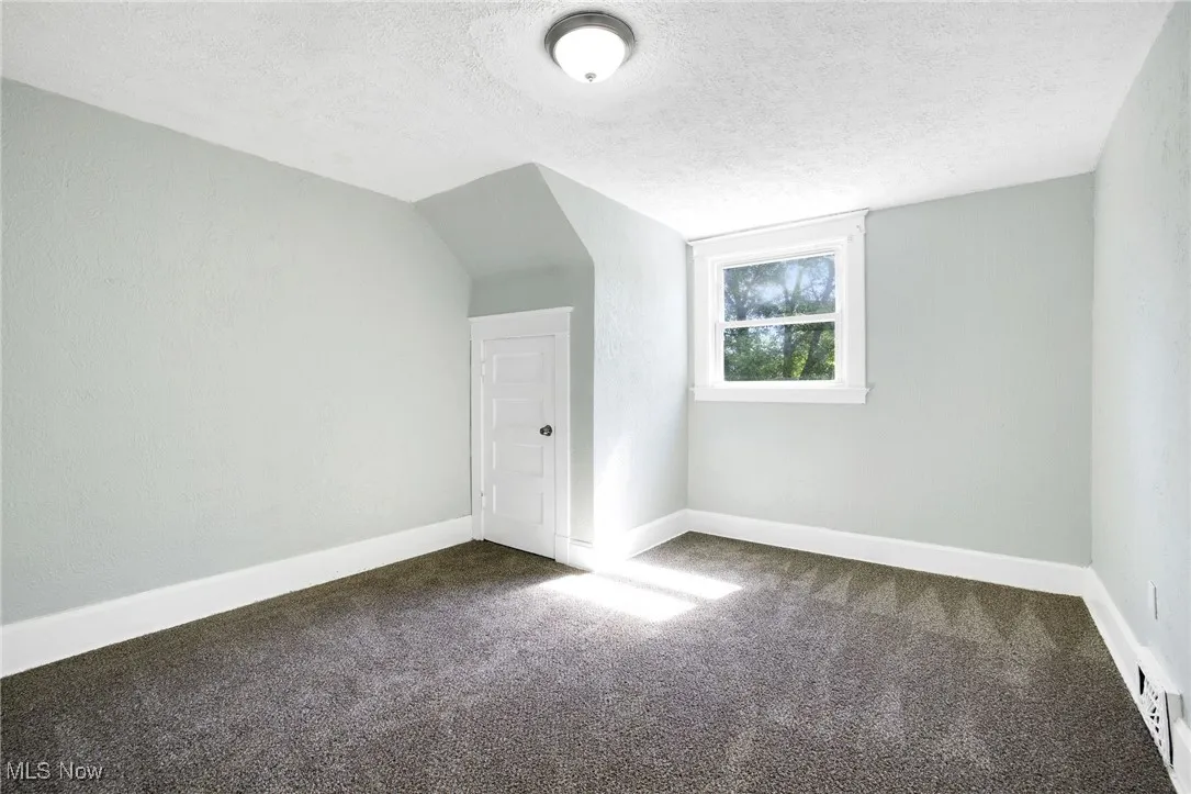 Bonus room with carpet floors, a textured ceiling, baseboards