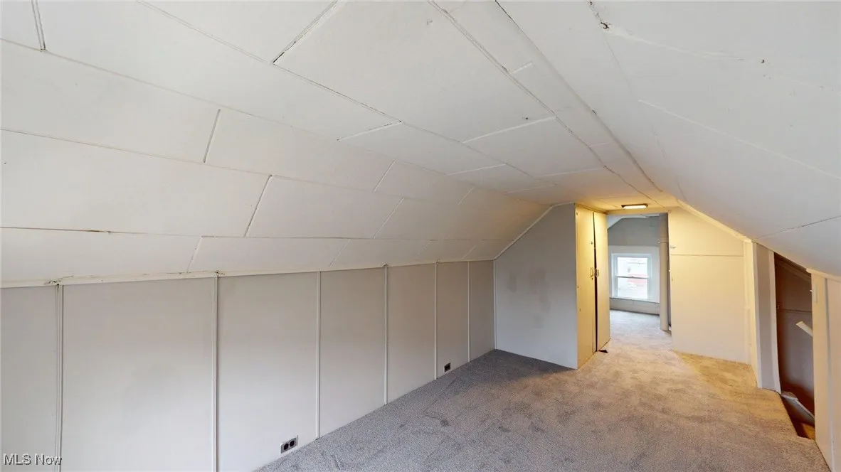 Bonus room featuring vaulted ceiling and light carpet