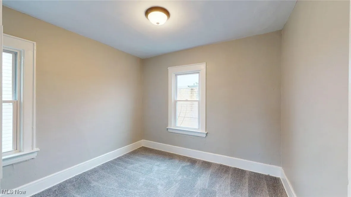 Carpeted spare room with baseboards and a wealth of natural light