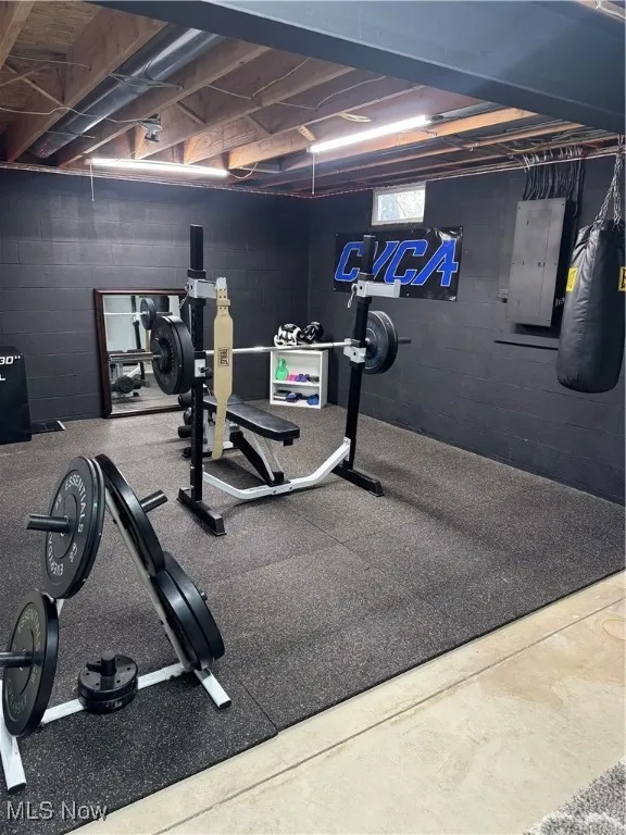 Exercise room featuring electric panel