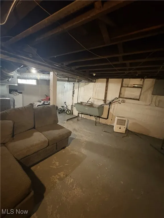 Unfinished below grade area with a sink