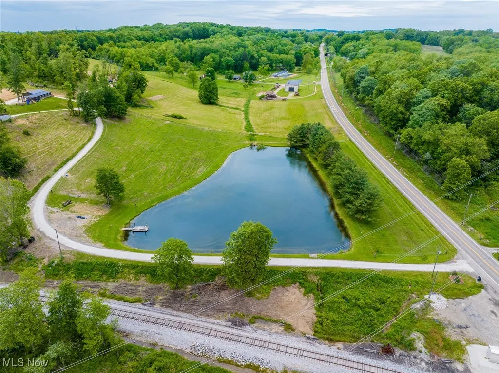 Aerial view of a nearby body of water