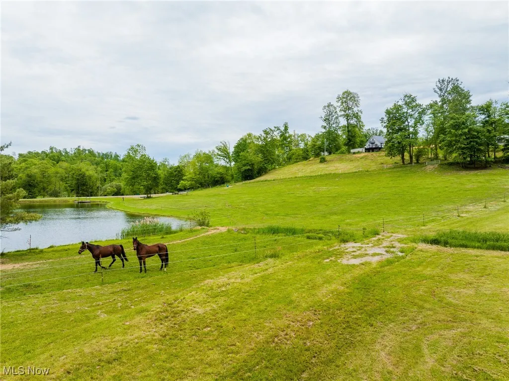 View of yard with a rural view and a water view