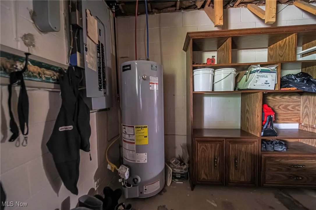 Utilities featuring gas water heater and electric panel