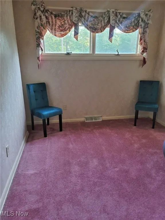 Living area with carpet floors and baseboards