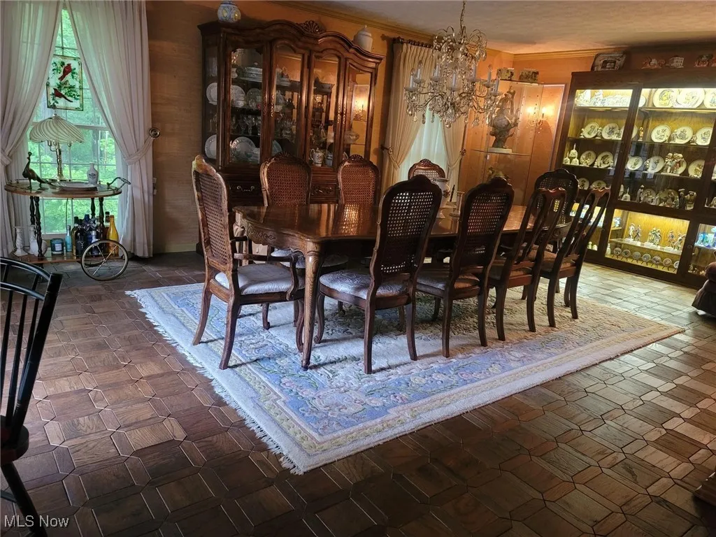 Dining room with a chandelier