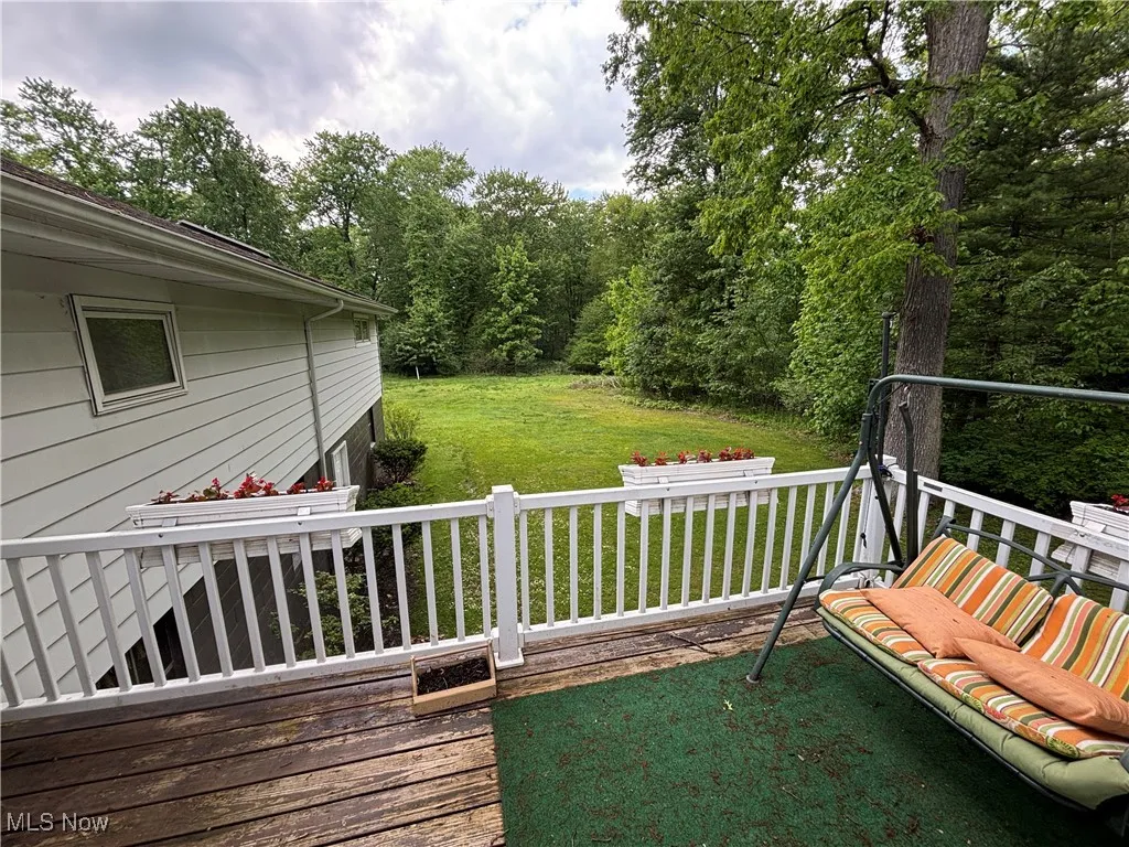 Wooden terrace with a lawn
