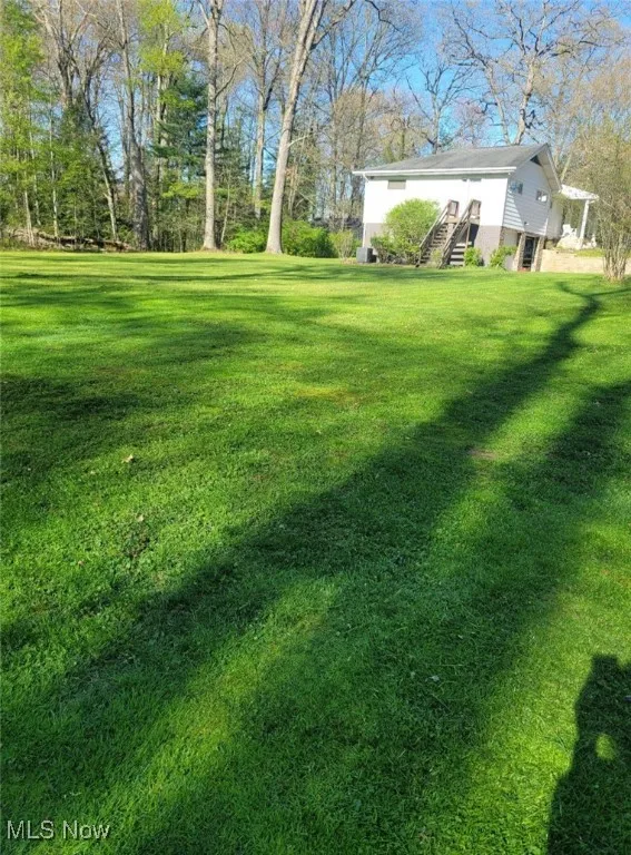 View of grassy yard with stairway