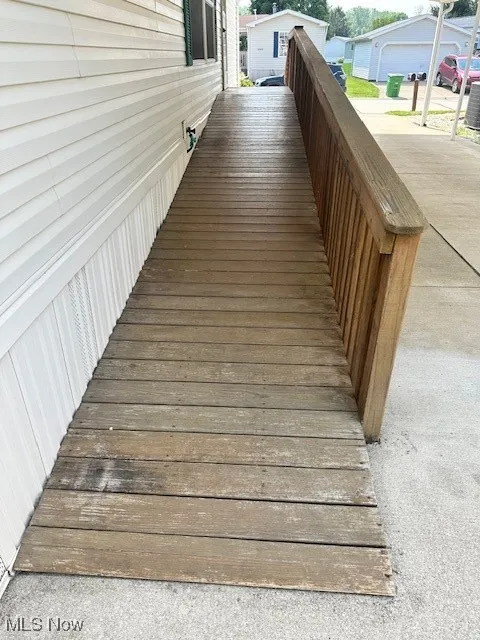 View of wooden deck ramp