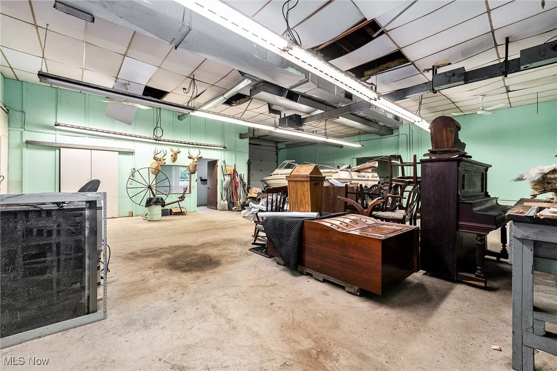 Garage with a wood stove