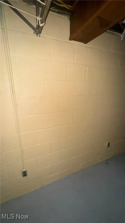 Below grade area featuring concrete block wall